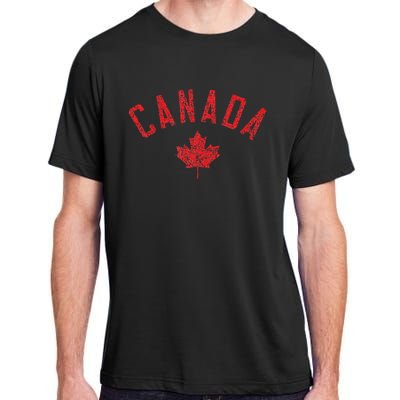 Canada Text And Leaf Distressed Red Print Adult ChromaSoft Performance T-Shirt