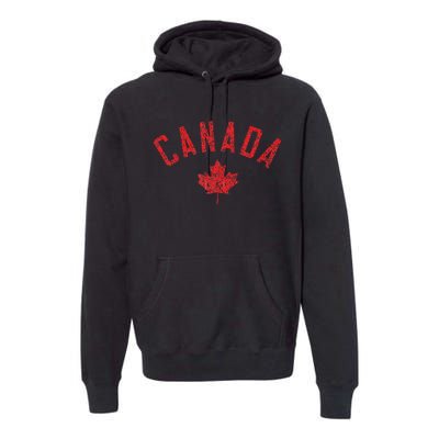 Canada Text And Leaf Distressed Red Print Premium Hoodie