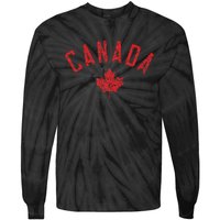 Canada Text And Leaf Distressed Red Print Tie-Dye Long Sleeve Shirt