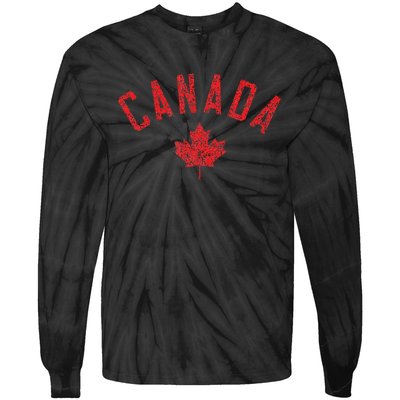 Canada Text And Leaf Distressed Red Print Tie-Dye Long Sleeve Shirt