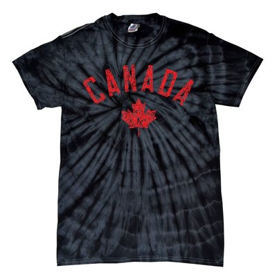 Canada Text And Leaf Distressed Red Print Tie-Dye T-Shirt