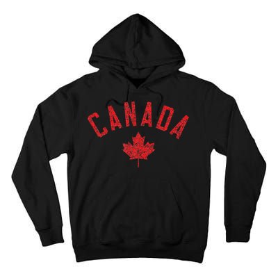 Canada Text And Leaf Distressed Red Print Tall Hoodie