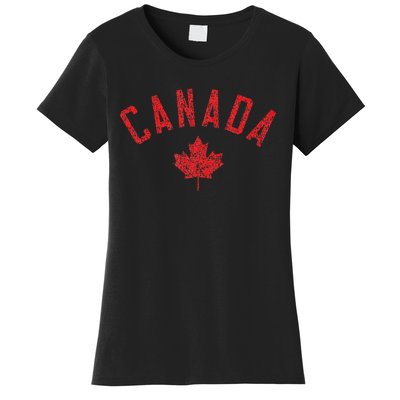 Canada Text And Leaf Distressed Red Print Women's T-Shirt