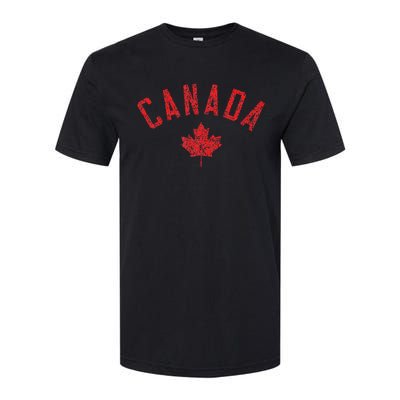 Canada Text And Leaf Distressed Red Print Softstyle CVC T-Shirt