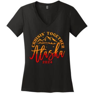 Cruisin Together Alaska 2024 Alaskan Cruise Trip Matching Women's V-Neck T-Shirt