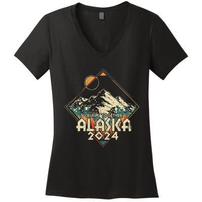 Cruisin Together Alaska 2024 Alaskan Cruise Trip Matching Women's V-Neck T-Shirt