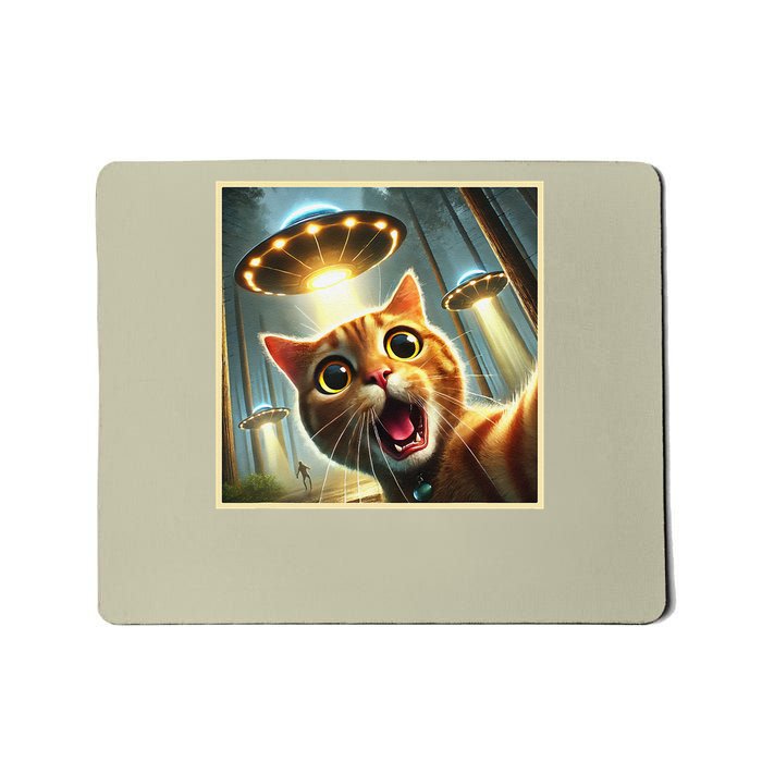Cat Taking A Selfie With UFO Funny Alien UFO Mousepad