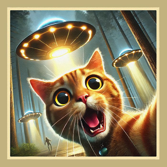 Cat Taking A Selfie With UFO Funny Alien UFO Mousepad