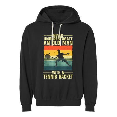 Cool Tennis Art For Grandpa Tennis Player Racket Garment-Dyed Fleece Hoodie