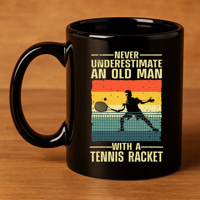 Cool Tennis Art For Grandpa Tennis Player Racket 11oz C Handle Ceramic Mug