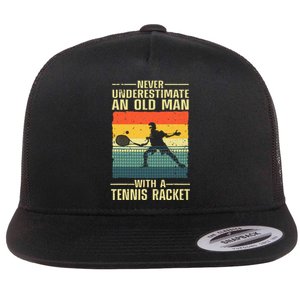 Cool Tennis Art For Grandpa Tennis Player Racket Flat Bill Trucker Hat