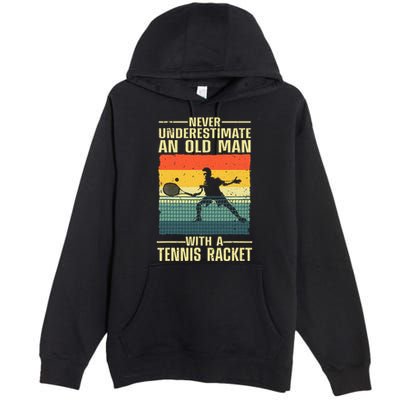 Cool Tennis Art For Grandpa Tennis Player Racket Premium Pullover Hoodie