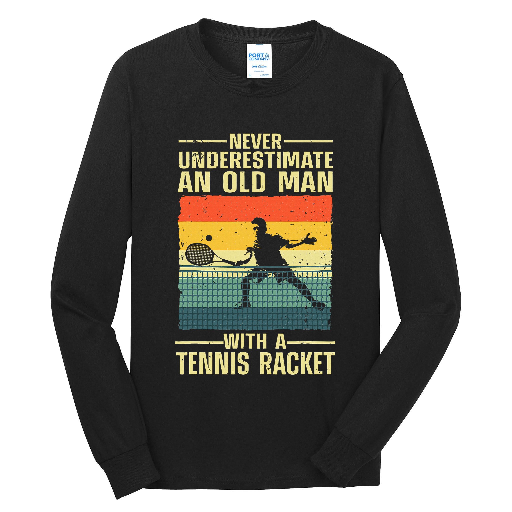 Cool Tennis Art For Grandpa Tennis Player Racket Tall Long Sleeve T-Shirt