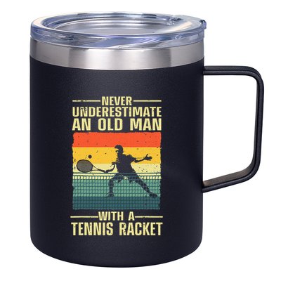 Cool Tennis Art For Grandpa Tennis Player Racket 12oz Stainless Steel Coffee Mug