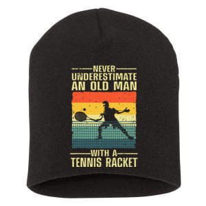 Cool Tennis Art For Grandpa Tennis Player Racket Short Acrylic Beanie