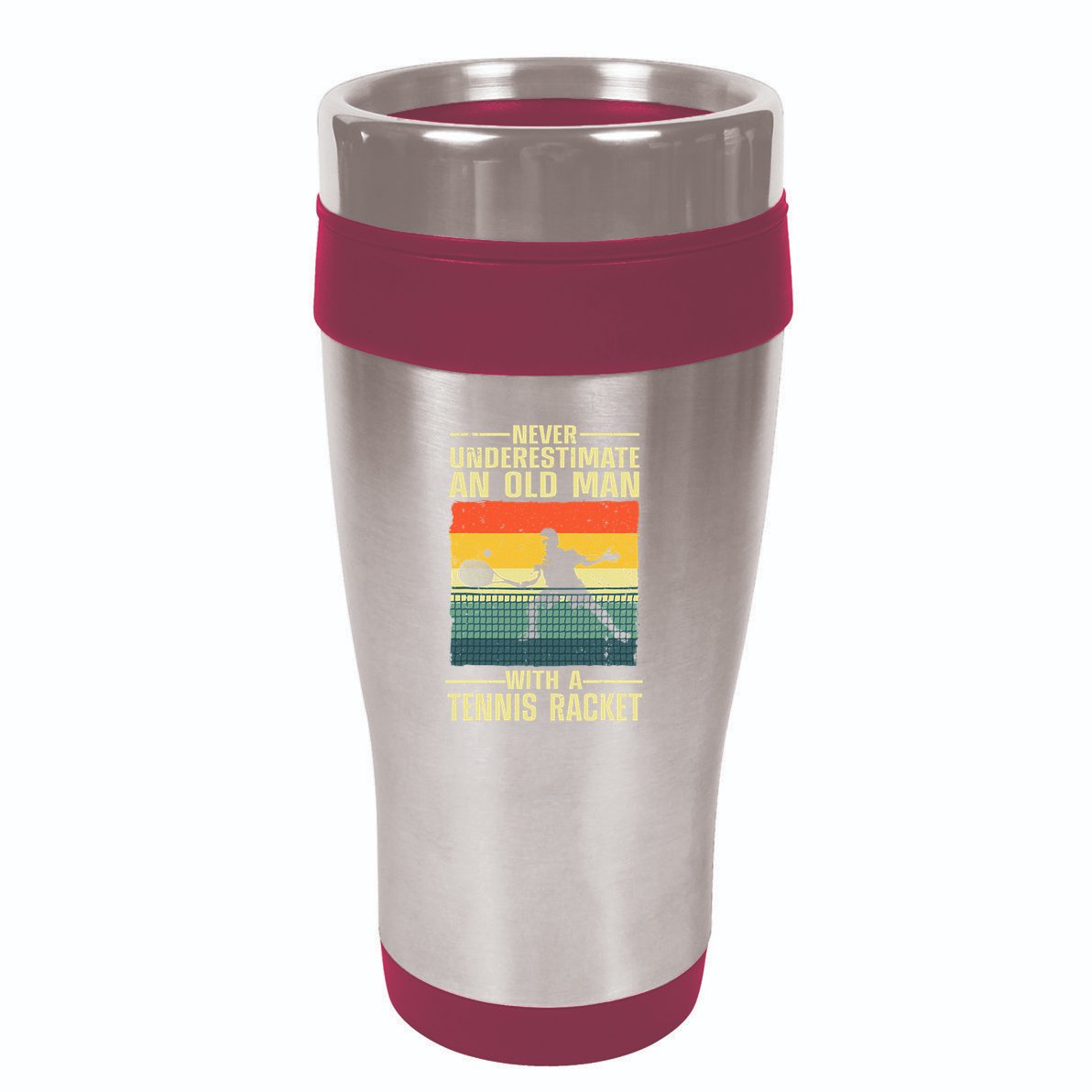 Cool Tennis Art For Grandpa Tennis Player Racket 16oz Travel Tumbler