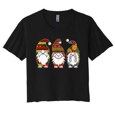 Cute Three African Gnomes Proud Melanin Black History Month Women's Crop Top Tee