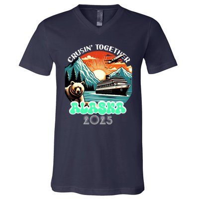 Cruisin Together Alaska 2025 Vintage Sun Family Cruise V-Neck T-Shirt