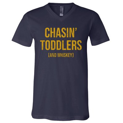 Chasin Toddlers And Whiskey Funny Parent V-Neck T-Shirt