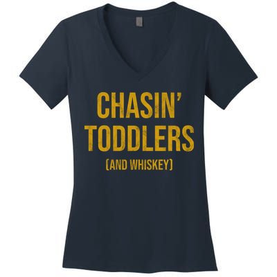 Chasin Toddlers And Whiskey Funny Parent Women's V-Neck T-Shirt