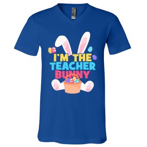 Cute Teacher Bunny I'm The Teacher Bunny Easter Teachers Meaningful Gift V-Neck T-Shirt