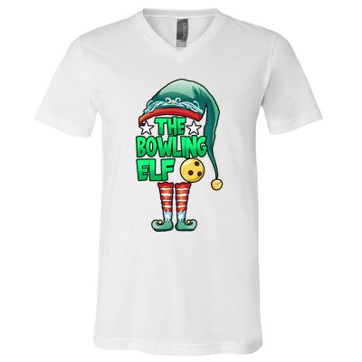 Christmas The Bowling Elf Costume Bowlers Bowling Strike V-Neck T-Shirt