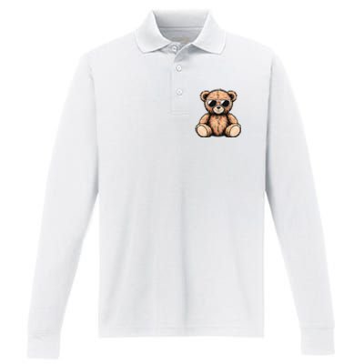 Cool Teddy Bear Casual Cute Funny Graphic Performance Long Sleeve Polo