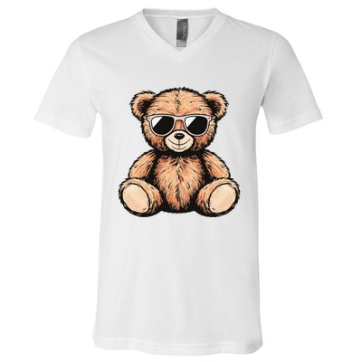 Cool Teddy Bear Casual Cute Funny Graphic V-Neck T-Shirt