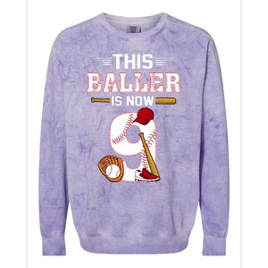 Cool This Baller Is Now 9 Baseball 9th Birthday Colorblast Crewneck Sweatshirt