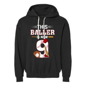 Cool This Baller Is Now 9 Baseball 9th Birthday Garment-Dyed Fleece Hoodie