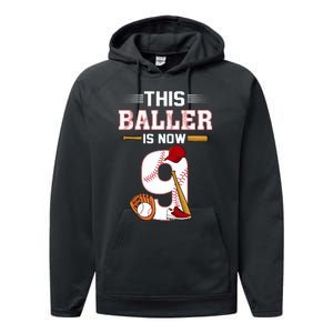 Cool This Baller Is Now 9 Baseball 9th Birthday Performance Fleece Hoodie