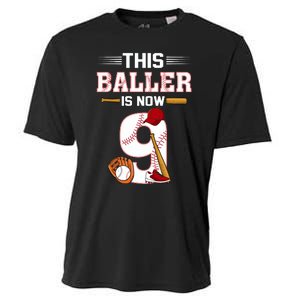 Cool This Baller Is Now 9 Baseball 9th Birthday Cooling Performance Crew T-Shirt