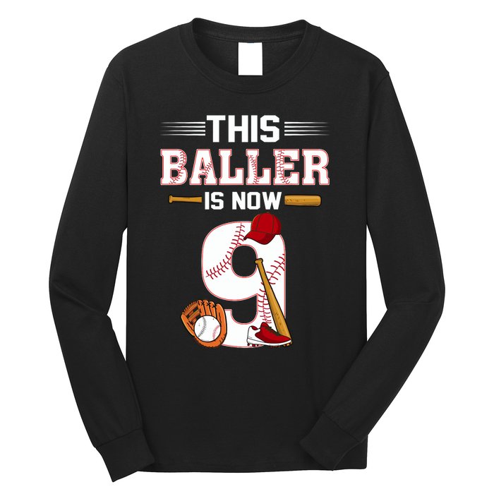 Cool This Baller Is Now 9 Baseball 9th Birthday Long Sleeve Shirt