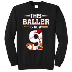 Cool This Baller Is Now 9 Baseball 9th Birthday Sweatshirt