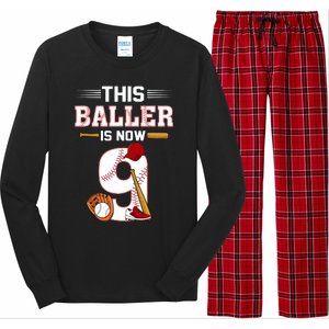 Cool This Baller Is Now 9 Baseball 9th Birthday Long Sleeve Pajama Set