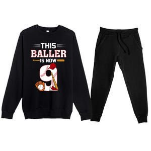 Cool This Baller Is Now 9 Baseball 9th Birthday Premium Crewneck Sweatsuit Set