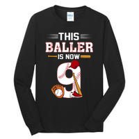 Cool This Baller Is Now 9 Baseball 9th Birthday Tall Long Sleeve T-Shirt