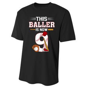 Cool This Baller Is Now 9 Baseball 9th Birthday Performance Sprint T-Shirt