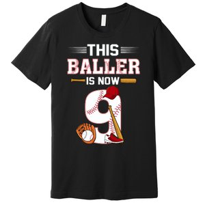 Cool This Baller Is Now 9 Baseball 9th Birthday Premium T-Shirt