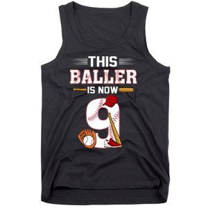 Cool This Baller Is Now 9 Baseball 9th Birthday Tank Top