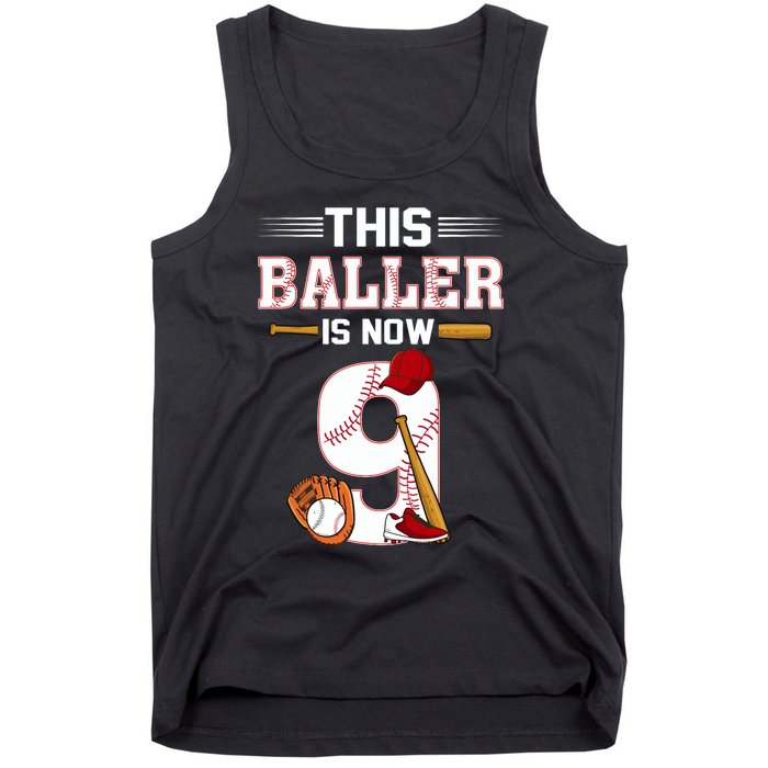 Cool This Baller Is Now 9 Baseball 9th Birthday Tank Top