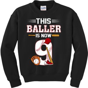 Cool This Baller Is Now 9 Baseball 9th Birthday Kids Sweatshirt