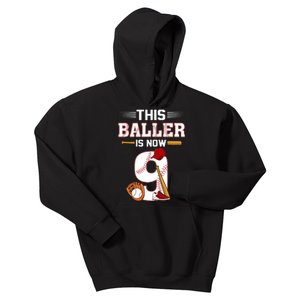 Cool This Baller Is Now 9 Baseball 9th Birthday Kids Hoodie