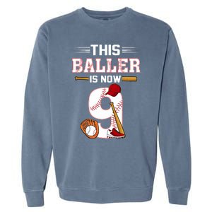 Cool This Baller Is Now 9 Baseball 9th Birthday Garment-Dyed Sweatshirt