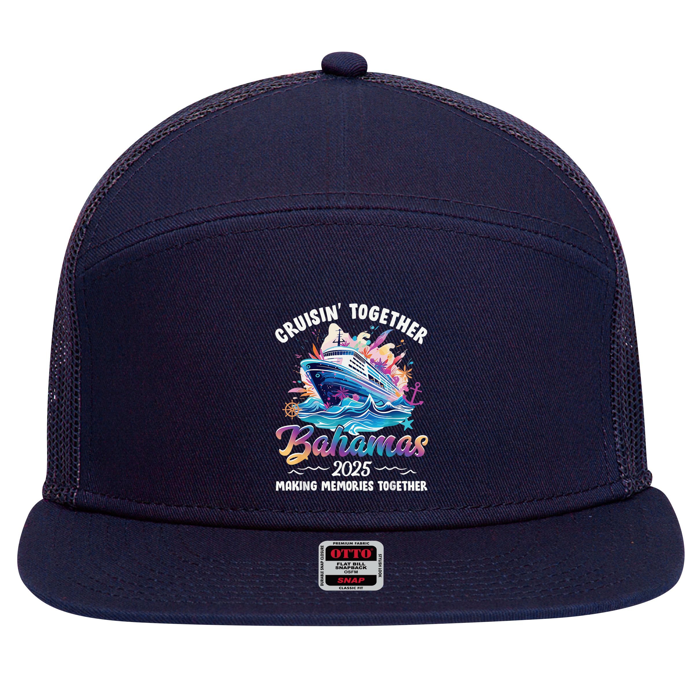 Cruisin Together Bahamas Vacation Beach 2025 Memories Squad 7 Panel Mesh Trucker Snapback Hat