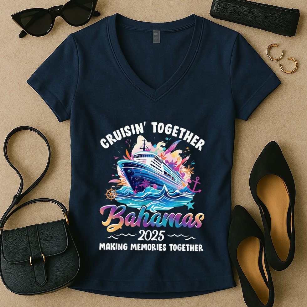 Cruisin Together Bahamas Vacation Beach 2025 Memories Squad Women's V-Neck T-Shirt