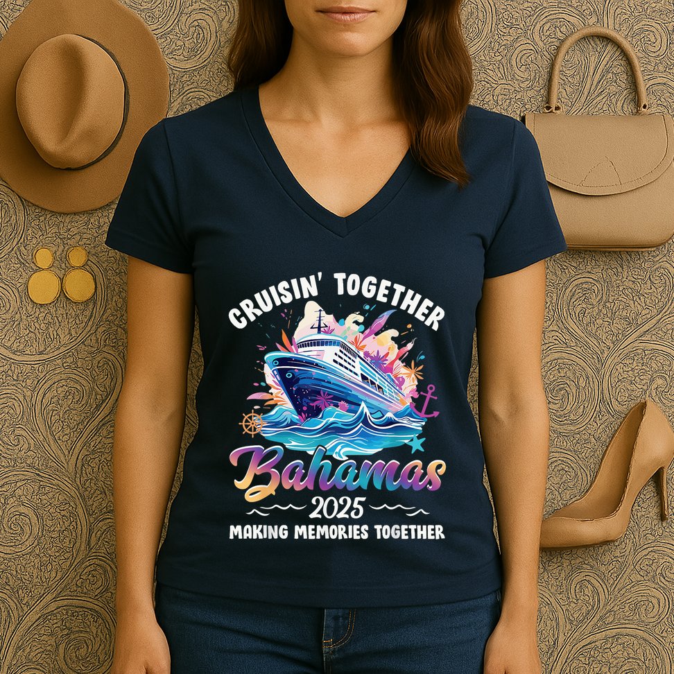 Cruisin Together Bahamas Vacation Beach 2025 Memories Squad Women's V-Neck T-Shirt