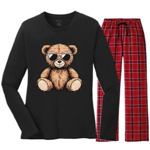 Cool Teddy Bear Women Casual Cute Funny Graphic Women's Long Sleeve Flannel Pajama Set 