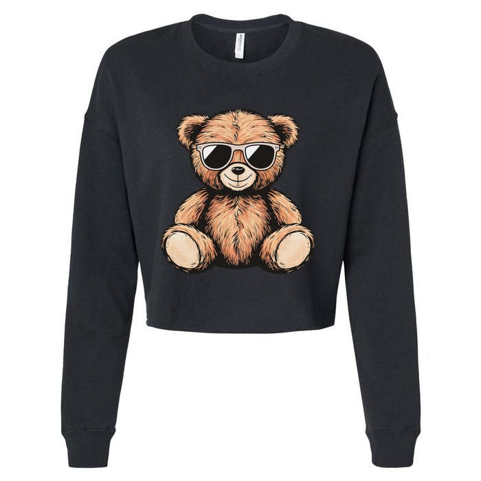 Cool Teddy Bear Women Casual Cute Funny Graphic Cropped Pullover Crew