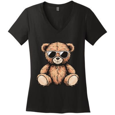 Cool Teddy Bear Women Casual Cute Funny Graphic Women's V-Neck T-Shirt